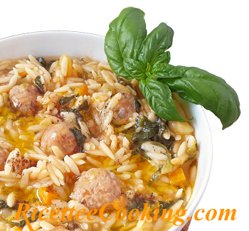 Pasta risottata all'ortolana con polpettine di salsicce